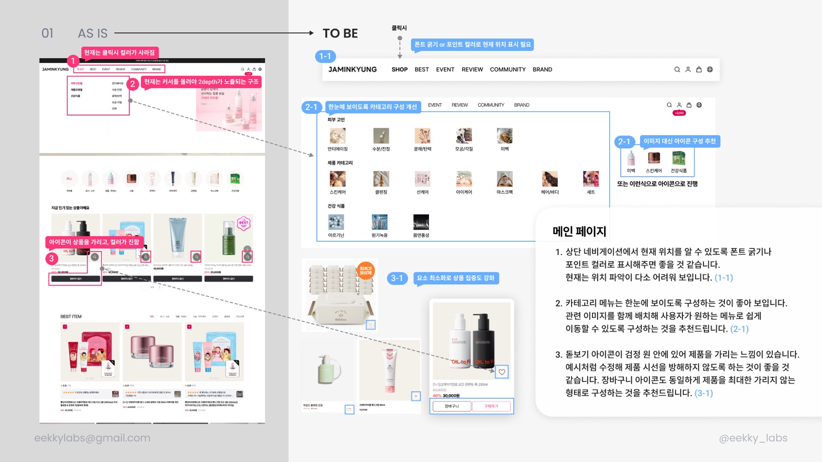 Main navigation and categories, as is and to be